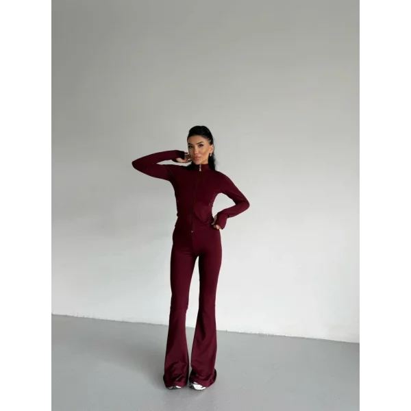 Kadın Balıkçı Yaka Cep Detaylı Ceket Ve Ispanyol Paça Spor Ikili Takım