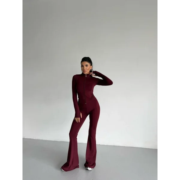 Kadın Balıkçı Yaka Cep Detaylı Ceket Ve Ispanyol Paça Spor Ikili Takım