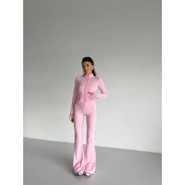 Kadın Balıkçı Yaka Cep Detaylı Ceket Ve Ispanyol Paça Spor Ikili Takım