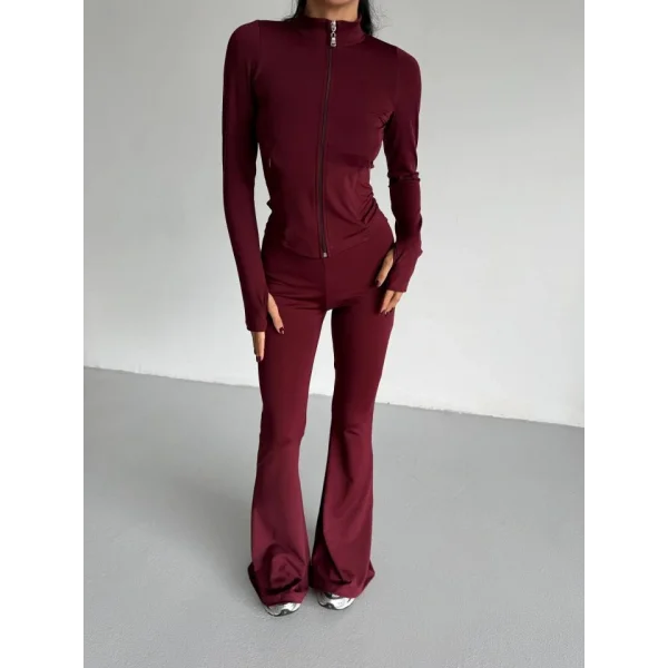 Kadın Balıkçı Yaka Cep Detaylı Ceket Ve Ispanyol Paça Spor Ikili Takım