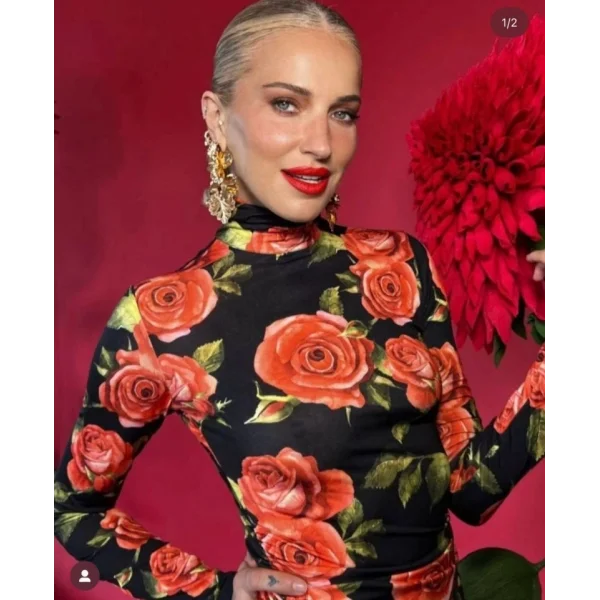 Kadın Balıkçı Yaka Gül Baskılı Fırsat ürün ini Elbise