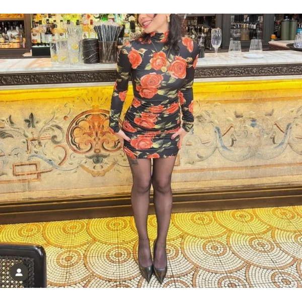 Kadın Balıkçı Yaka Gül Baskılı Fırsat ürün ini Elbise