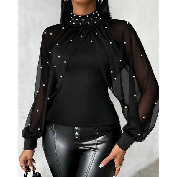 Kadın Balıkçı Yaka Incili Pelerin Ithal Krep Bluz