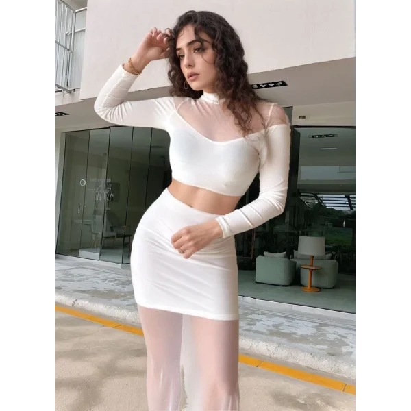 Kadın Balıkçı Yaka Transparan Dekolteli Fırsat ürün Elbise