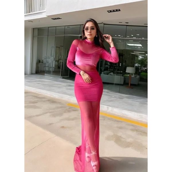 Kadın Balıkçı Yaka Transparan Dekolteli Fırsat ürün Elbise