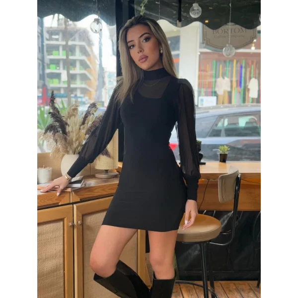 Kadın Balıkçı Yaka Transparan Detay Fırsat ürün andy Kumaş ini Elbise