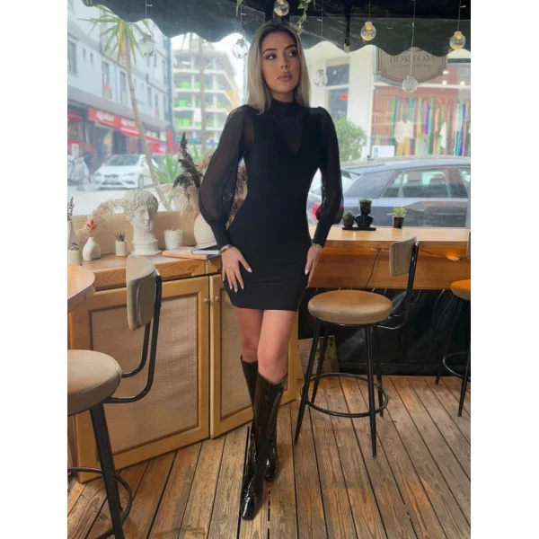 Kadın Balıkçı Yaka Transparan Detay Fırsat ürün andy Kumaş ini Elbise