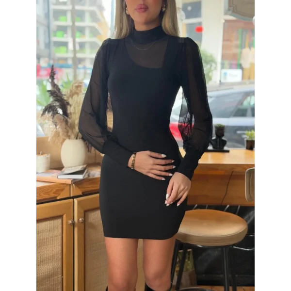 Kadın Balıkçı Yaka Transparan Detay Fırsat ürün andy Kumaş ini Elbise