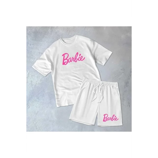 Kadın Baskılı İkili Şort Takım - Beyaz