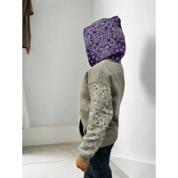 Kadın Baskılı Kapüşonlu Sweatshirt - Gri