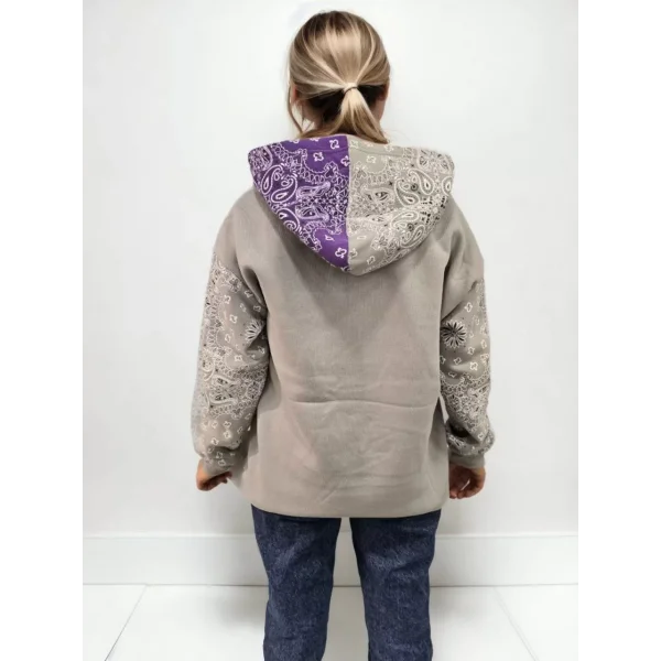 Kadın Baskılı Kapüşonlu Sweatshirt - Gri