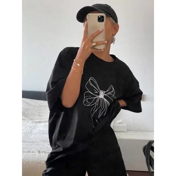 Kadın Baskılı Oversize T-shirt - Siyah