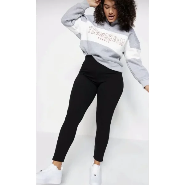 Kadın BATTAL Yüksel Bel Fitilli Tayt - Siyah