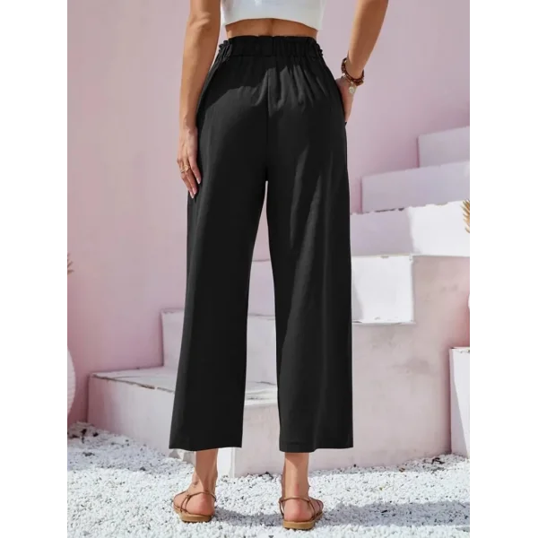 Kadın Bel Büzgü Ve Düğme Detay Kapri Keten Pantolon