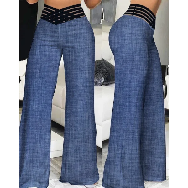 Kadın Bel Detay Bol Paça Keten Pantolon