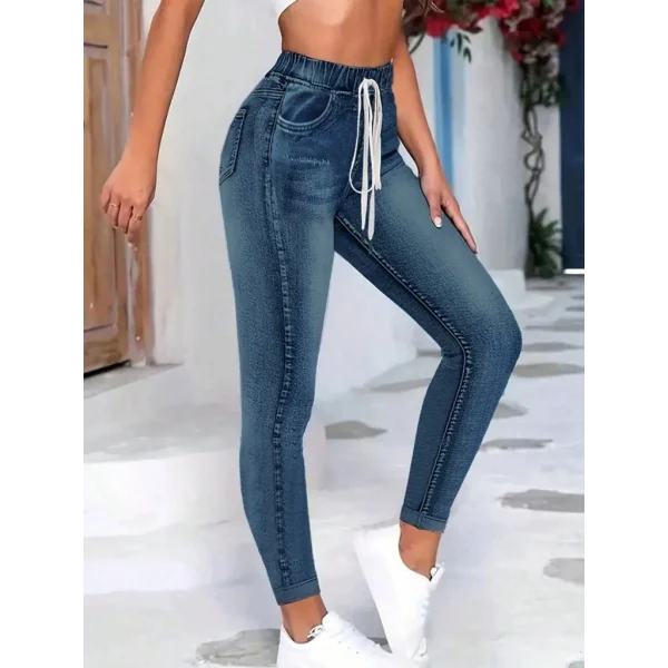 Kadın Belden Bağlamalı Cepli Yüksek Bel Kot Pantolon