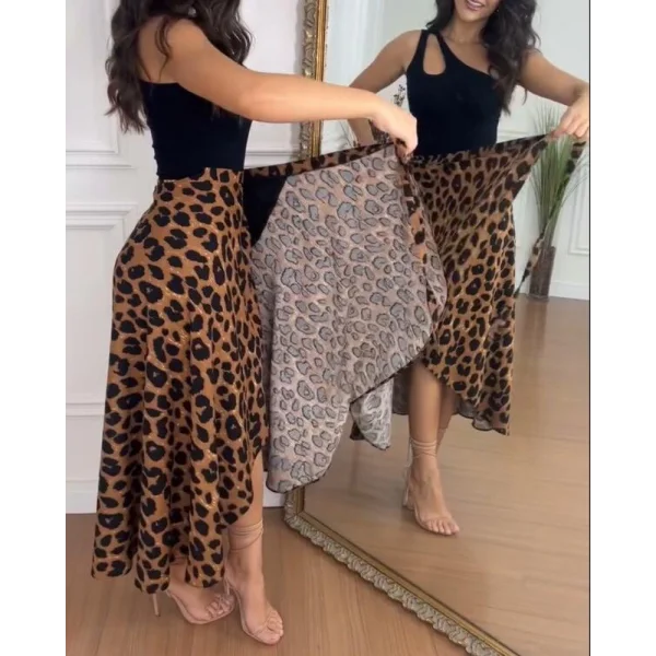 Kadın Belden Kuşaklı Desenli Süprem Etek