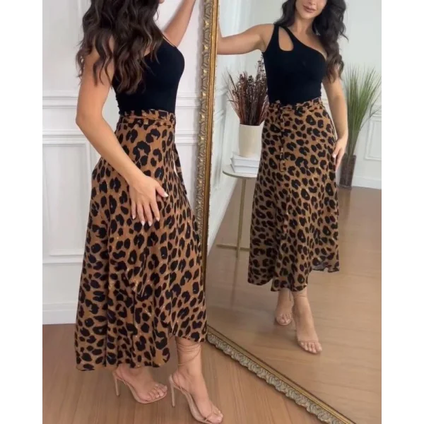 Kadın Belden Kuşaklı Desenli Süprem Etek