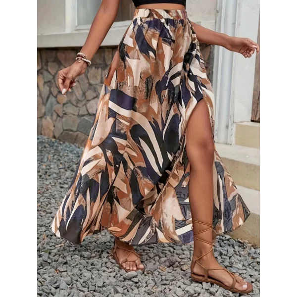 Kadın Beli Büzgülü Yandan Yırtmaçlı Desenli Süprem Etek