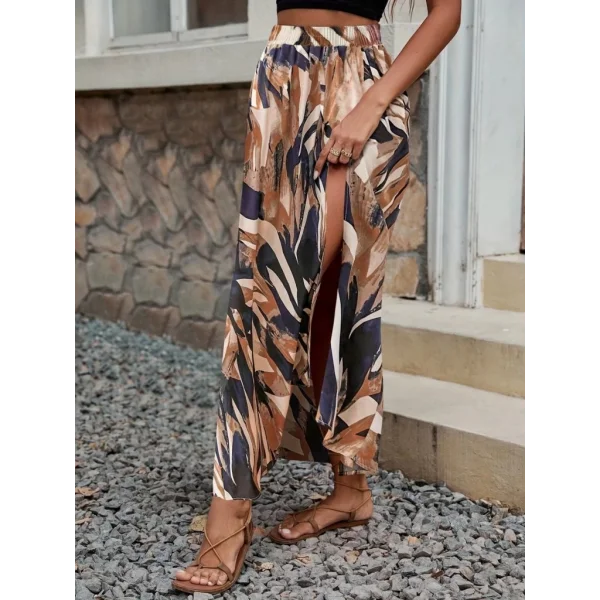 Kadın Beli Büzgülü Yandan Yırtmaçlı Desenli Süprem Etek