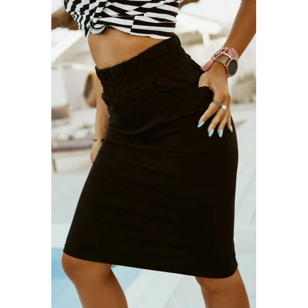 Kadın Beli Lastikli Arkası Yırtmaçlı İki İplik Etek