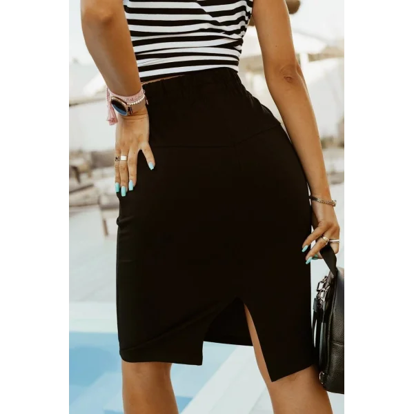 Kadın Beli Lastikli Arkası Yırtmaçlı İki İplik Etek