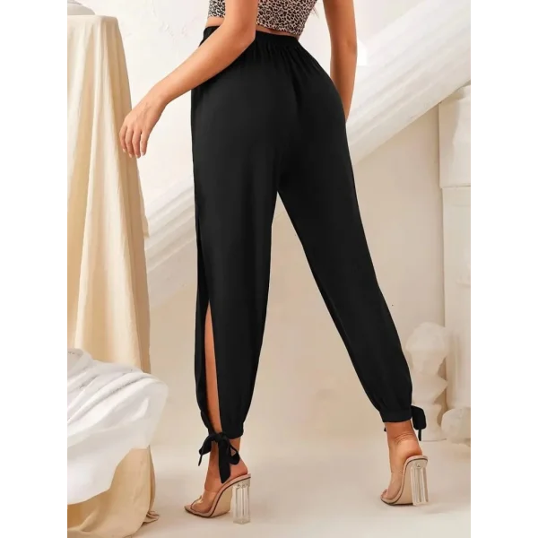 Kadın Beli Lastikli Bağcıklı Yanları Yırtmaç Detaylı Bilekten Bağcıklı Viskon Pantolon