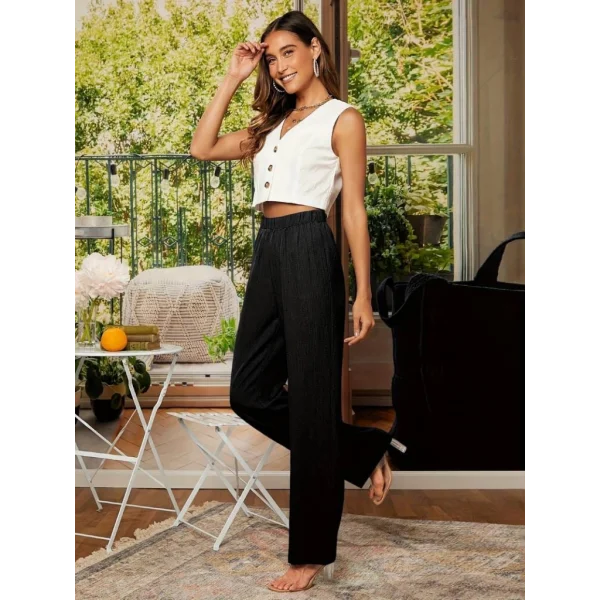 Kadın Beli Lastikli Bol Düz Paça Bürümcük Pantolon