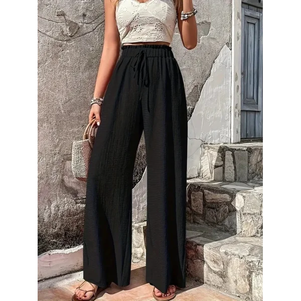 Kadın Beli Lastikli Bol Paça Bürümcük Pantolon