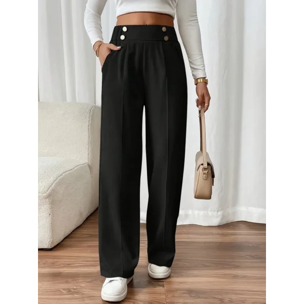 Kadın Beli Lastikli Düğmeli Ithal Krep Pantolon