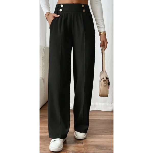 Kadın Beli Lastikli Düğmeli Ithal Krep Pantolon