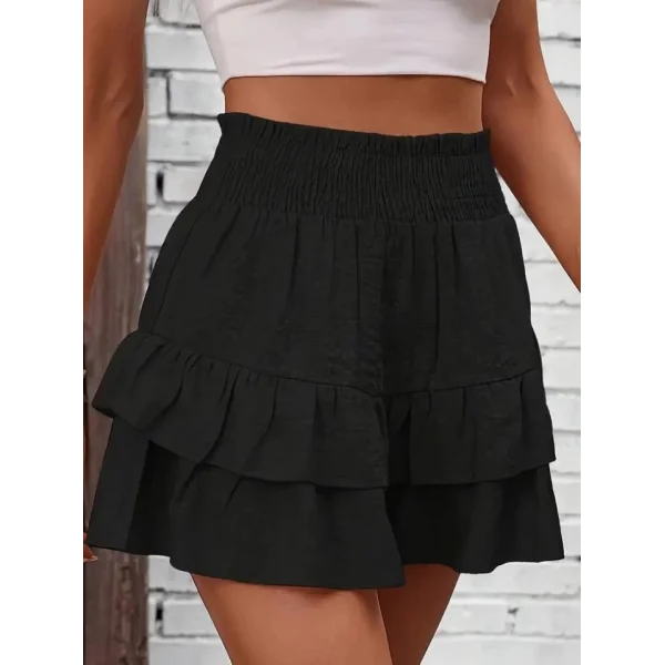 Kadın Beli Lastikli Eteği Fırfırlı Mini Etek