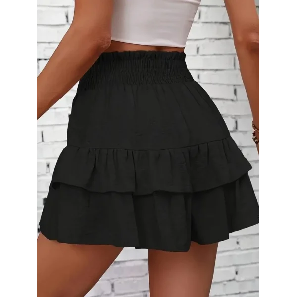 Kadın Beli Lastikli Eteği Fırfırlı Mini Etek