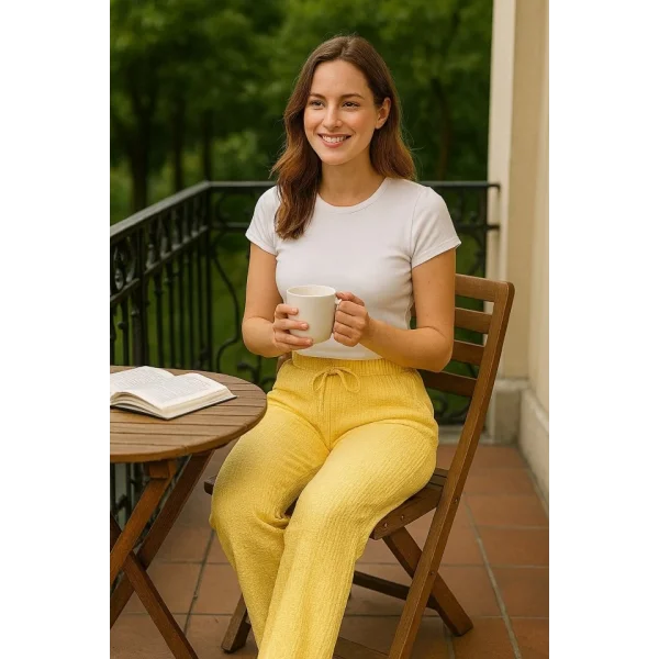 Kadın Beli Lastikli Pol Paça Pantolon