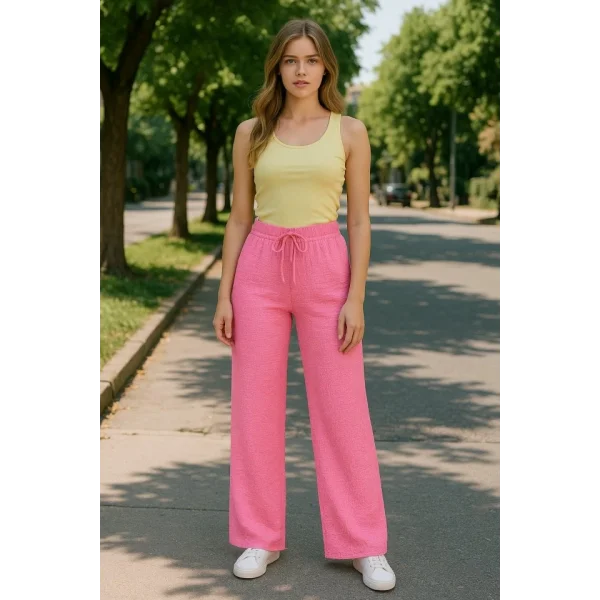 Kadın Beli Lastikli Pol Paça Pantolon