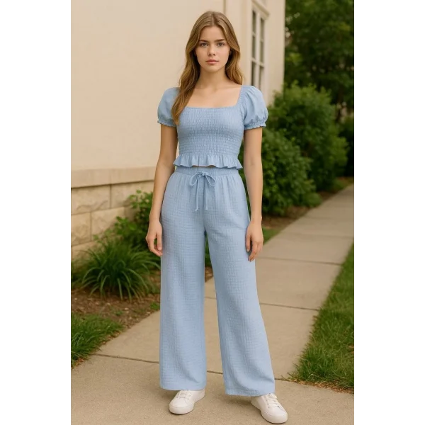 Kadın Beli Lastikli Pol Paça Pantolon