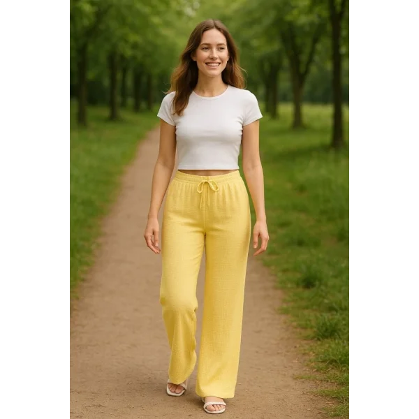 Kadın Beli Lastikli Pol Paça Pantolon