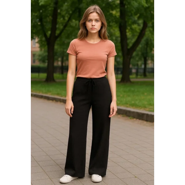 Kadın Beli Lastikli Pol Paça Pantolon