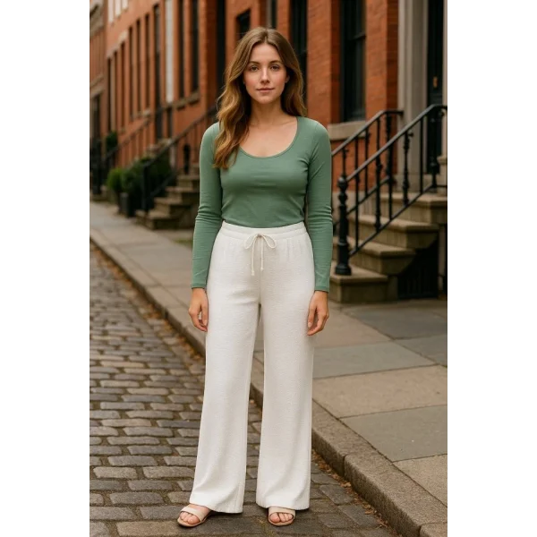 Kadın Beli Lastikli Pol Paça Pantolon