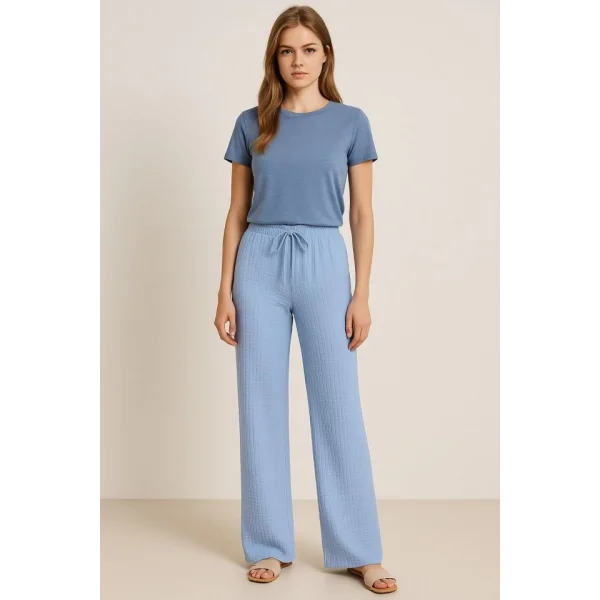 Kadın Beli Lastikli Pol Paça Pantolon