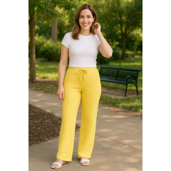 Kadın Beli Lastikli Pol Paça Pantolon