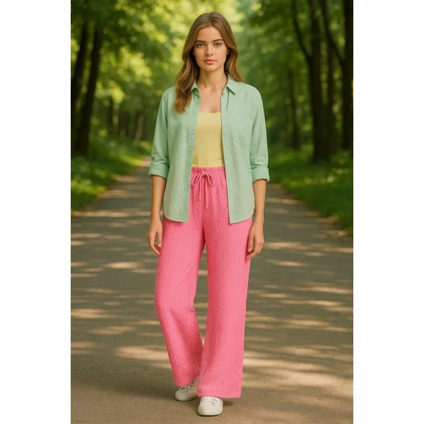 Kadın Beli Lastikli Pol Paça Pantolon