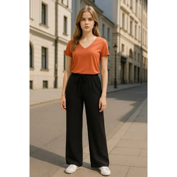 Kadın Beli Lastikli Pol Paça Pantolon