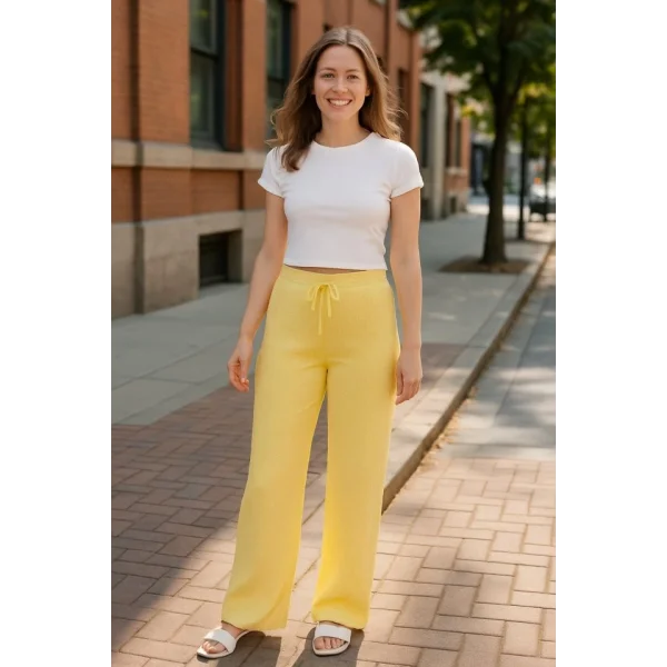 Kadın Beli Lastikli Pol Paça Pantolon