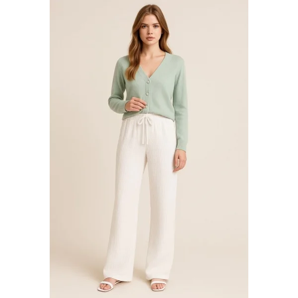 Kadın Beli Lastikli Pol Paça Pantolon