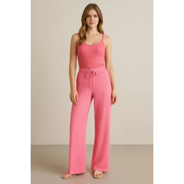 Kadın Beli Lastikli Pol Paça Pantolon