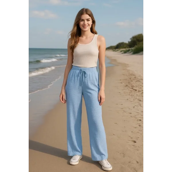 Kadın Beli Lastikli Pol Paça Pantolon