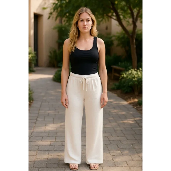 Kadın Beli Lastikli Pol Paça Pantolon