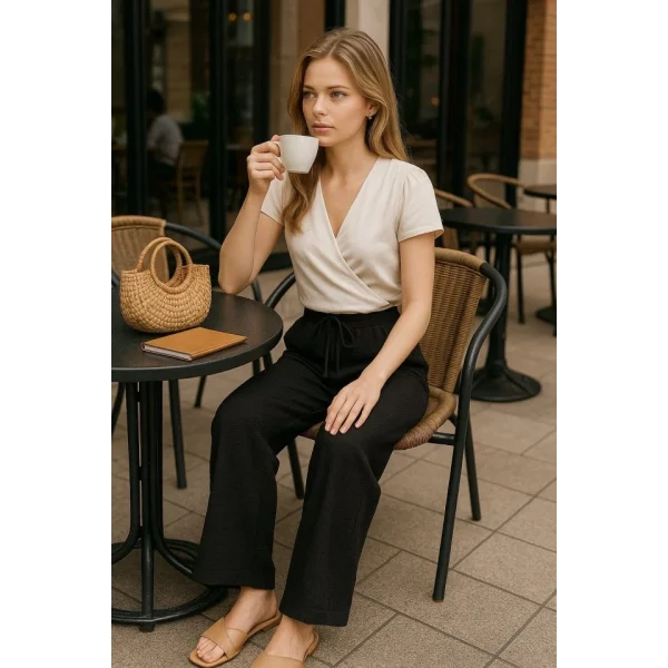 Kadın Beli Lastikli Pol Paça Pantolon