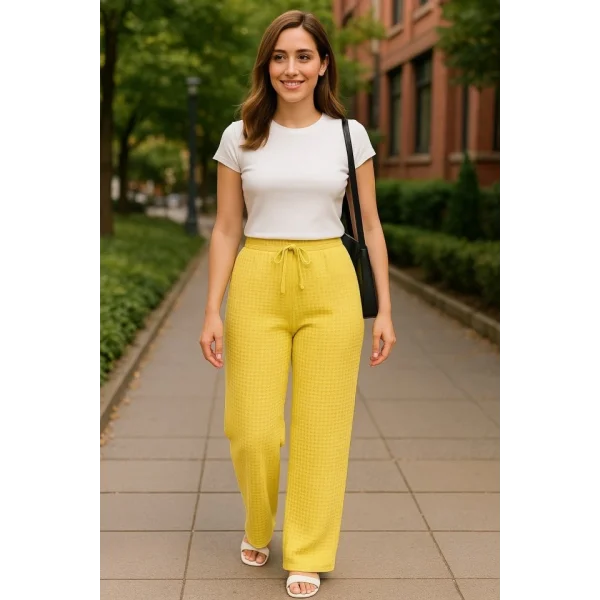 Kadın Beli Lastikli Pol Paça Pantolon
